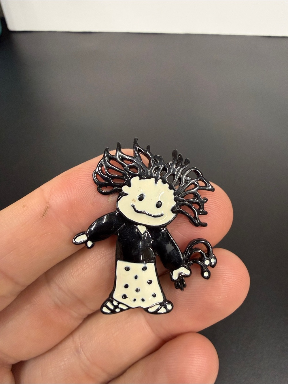 SFJ Black & Cream Enamel Girl Character Brooch - Cute Women's Pin
